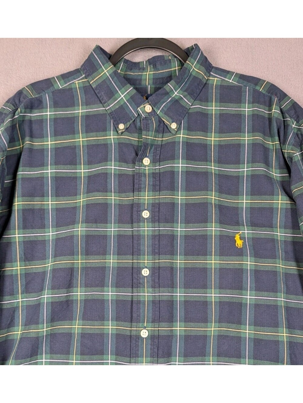 Ralph Lauren Mens 2XLT Blue Green Plaid Classic Fit Button Down Oxford Pony Top